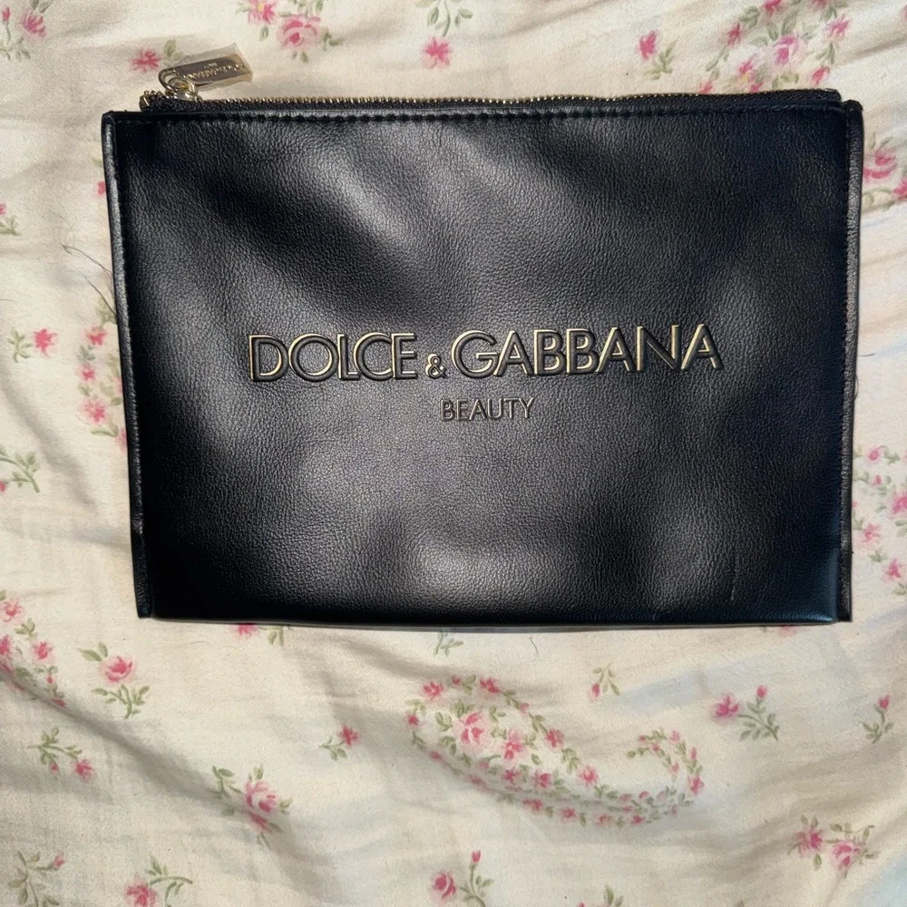 Dolce & Gabbana Black Leather Beauty Cosmetic Pouch with Gold Logo